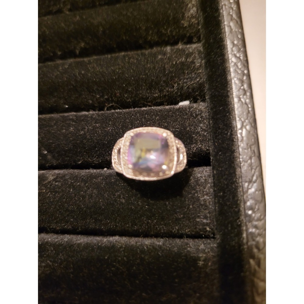 Mystic Topaz Halo Step Ring Sterling Silver Sz 7 Silver